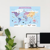 Sweet Children's World Map mit Illustrationen Poster (Heimbüro)
