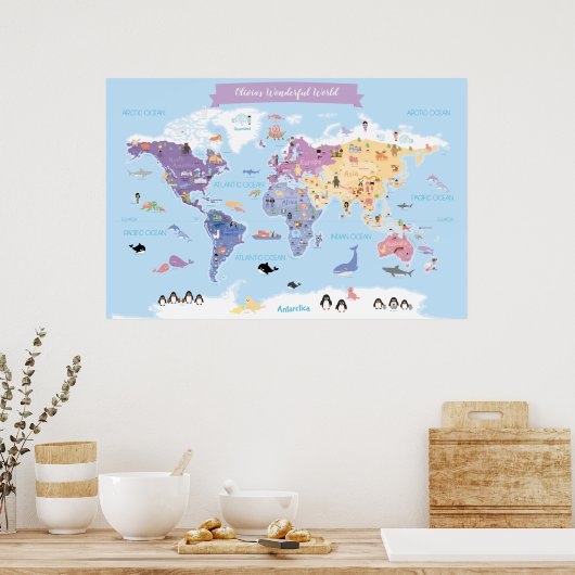 Sweet Children's World Map mit Illustrationen Poster (Küche)
