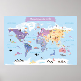 Sweet Children's World Map mit Illustrationen Poster