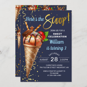 Sweet Chocolate Ice Cream Navy Blue Geburtstag Einladung