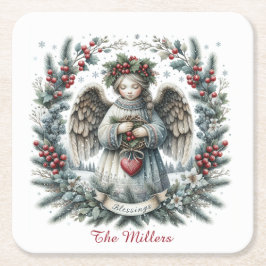 Sweet Christmas Angel Personalize Name Set of 6  Rechteckiger Pappuntersetzer