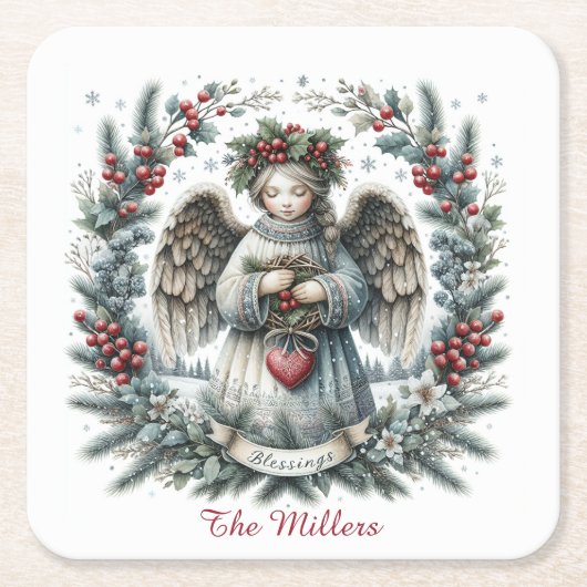 Sweet Christmas Angel Personalize Name Set of 6  Rechteckiger Pappuntersetzer (Vorderseite)