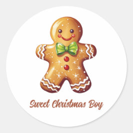 Sweet Christmas Boy Gingerbrot Cookie Runder Aufkleber