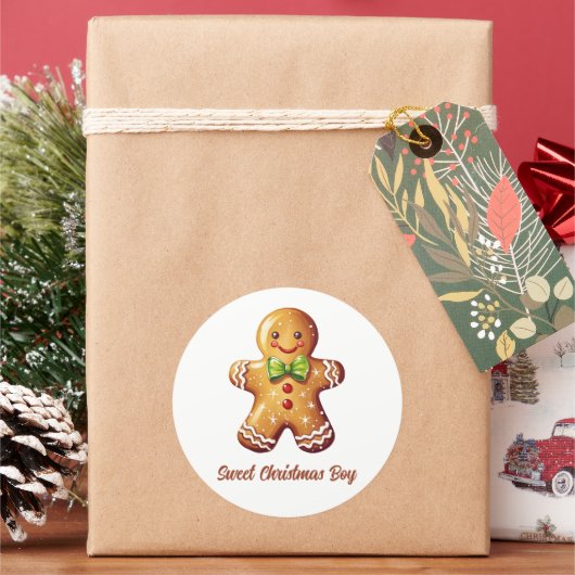 Sweet Christmas Boy Gingerbrot Cookie Runder Aufkleber (Feiertag)