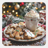 Sweet Christmas Cookies and Hot Cocoa Quadratischer Aufkleber (Vorderseite)