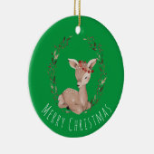 Sweet Christmas Fawn Wreath Keramik Ornament (Rechts)