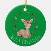 Sweet Christmas Fawn Wreath Keramik Ornament (Vorne)