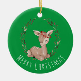 Sweet Christmas Fawn Wreath Keramik Ornament