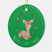 Sweet Christmas Fawn Wreath Keramik Ornament (Links)