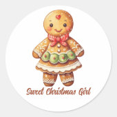 Sweet Christmas Girl Gingerbrot Cookie Runder Aufkleber (Vorderseite)