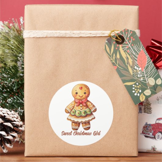 Sweet Christmas Girl Gingerbrot Cookie Runder Aufkleber (Feiertag)