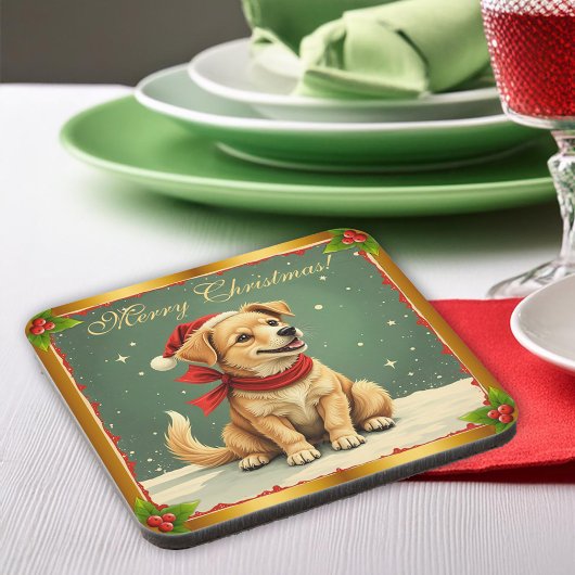 Sweet Christmas Golden Puppy  Getränkeuntersetzer