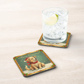 Sweet Christmas Golden Puppy  Getränkeuntersetzer (Rechte Seite)