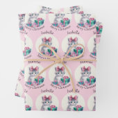Sweet Christmas Kitten Big Pink Bow Add Name Geschenkpapier Set (Beispiel)