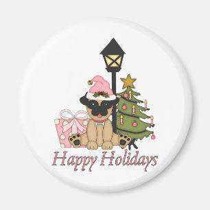 Sweet Christmas Mops mit Baumgeschenken und T-Shir Magnet