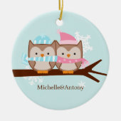 Sweet Christmas Owls Couple Newlywed Christmas Keramik Ornament (Vorne)