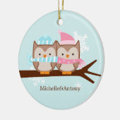 Sweet Christmas Owls Couple Newlywed Christmas Keramik Ornament (Links)