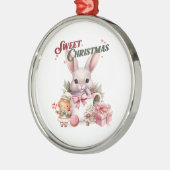 Sweet Christmas Pink Bunny Ornament Aus Metall (Links)