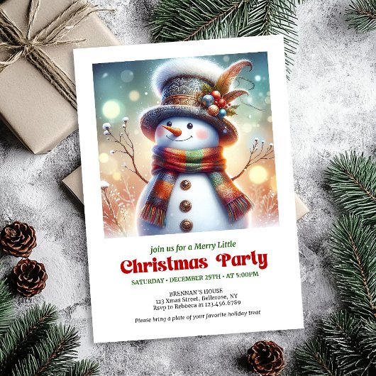 Sweet Christmas snowman editable kids party invite Einladung