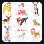 Sweet Christmas Weihnachtsmannmütze Hunde Monogram Quadratischer Aufkleber<br><div class="desc">Ein süßes Design für Hundefreunde: wunderschöne Aquarellhunde mit Weihnachtsmannmütze,  Rentierfresser,  Bogen und Weihnachtslieder. Für mehr,  besuchen Sie bitte meine Weihnachtshunde-Sammlung.</div>