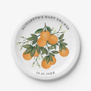Sweet Citrus Greenery Sommer Orange Duschdekor Pappteller