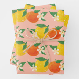 Sweet Citrus Wrapping Paper Flat Sheet Set 3 Geschenkpapier Set