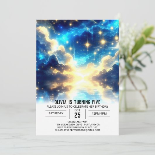 Sweet Clouds Celestial Digital Birthday Einladung (Stehend Vorderseite)