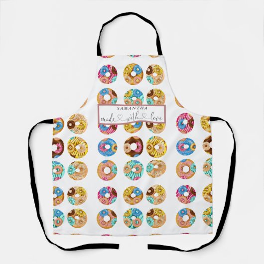 Sweet Colorful Donuts Calligrafy Monogram Schürze (Vorderseite)