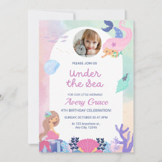 Sweet & Colorful Mermaid Thema Geburtstag Einladung