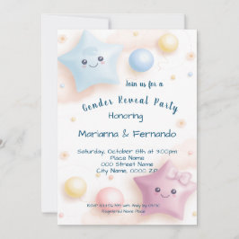 Sweet Colorful Stars Gender Reveal Party Einladung