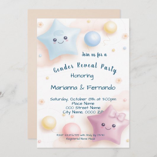 Sweet Colorful Stars Gender Reveal Party Einladung (Vorne/Hinten)
