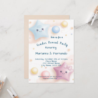 Sweet Colorful Stars Gender Reveal Party Einladung