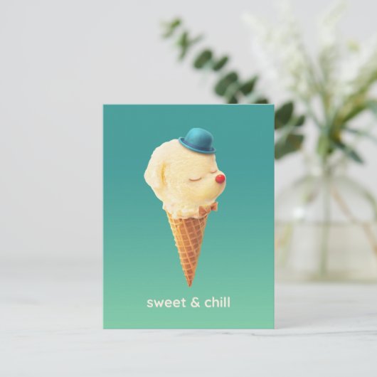 Sweet Cone: Smiling Bichon Ice Cream Art Ankündigungspostkarte (Stehend Vorderseite)