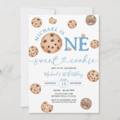 Sweet Cookie Boy First Birthday Blue Gingham Jar Einladung (Vorderseite)