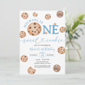 Sweet Cookie Boy First Birthday Blue Gingham Jar Einladung (Stehend Vorderseite)