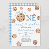 Sweet Cookie Boy First Birthday Blue Gingham Jar Einladung (Vorne/Hinten)