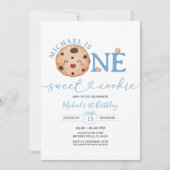 Sweet Cookie Boy First Birthday Blue Gingham Jar Einladung (Vorderseite)