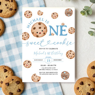 Sweet Cookie Boy First Birthday Blue Gingham Jar Einladung