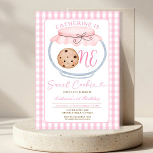 Sweet Cookie Girl First Birthday Pink Gingham Jar Einladung