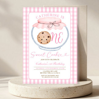 Sweet Cookie Girl First Birthday Pink Gingham Jar Einladung