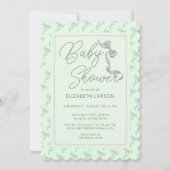 Sweet Coquette Green Bow Krawatte Elegante Babydus Einladung (Vorderseite)
