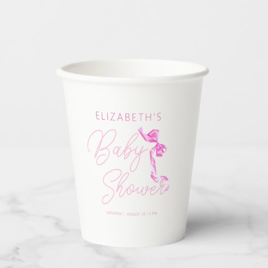 Sweet Coquette Pink Bow Krawatte Elegant Babydusch Pappbecher (Vorderseite)