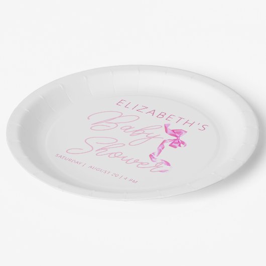 Sweet Coquette Pink Bow Krawatte Elegant Babydusch Pappteller (Schrägansicht)