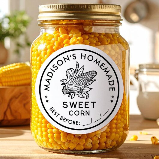 Sweet corn label with black and white cob icon runder aufkleber