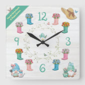 Sweet Cotattecore Gnome & Boots Gartenuhr Quadratische Wanduhr (Vorderseite)