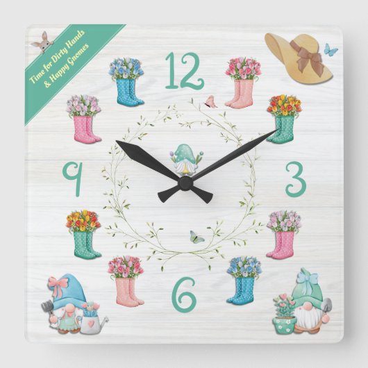 Sweet Cotattecore Gnome & Boots Gartenuhr Quadratische Wanduhr (Vorderseite)