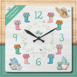 Sweet Cotattecore Gnome & Boots Gartenuhr Quadratische Wanduhr