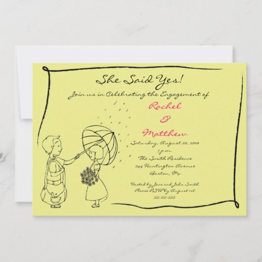 Sweet Couple in Rain Verlobung Einladung (Vorderseite)