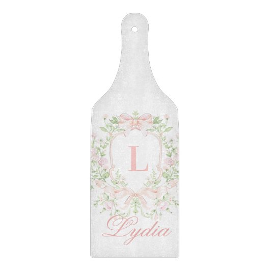 Sweet Crest mit rosa Schleifen | Monogramm Schneidebrett (Vorderseite)