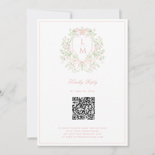 Sweet Crest mit rosa Schleifen - Save the Date (Vorderseite)